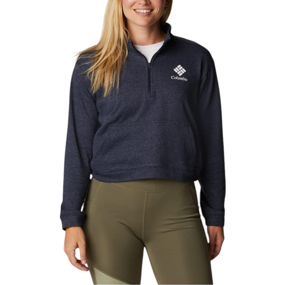 Columbia Navy Blue Heather Trek French Terry Cropped 1/2 Zip Cropped Sweatshirt
